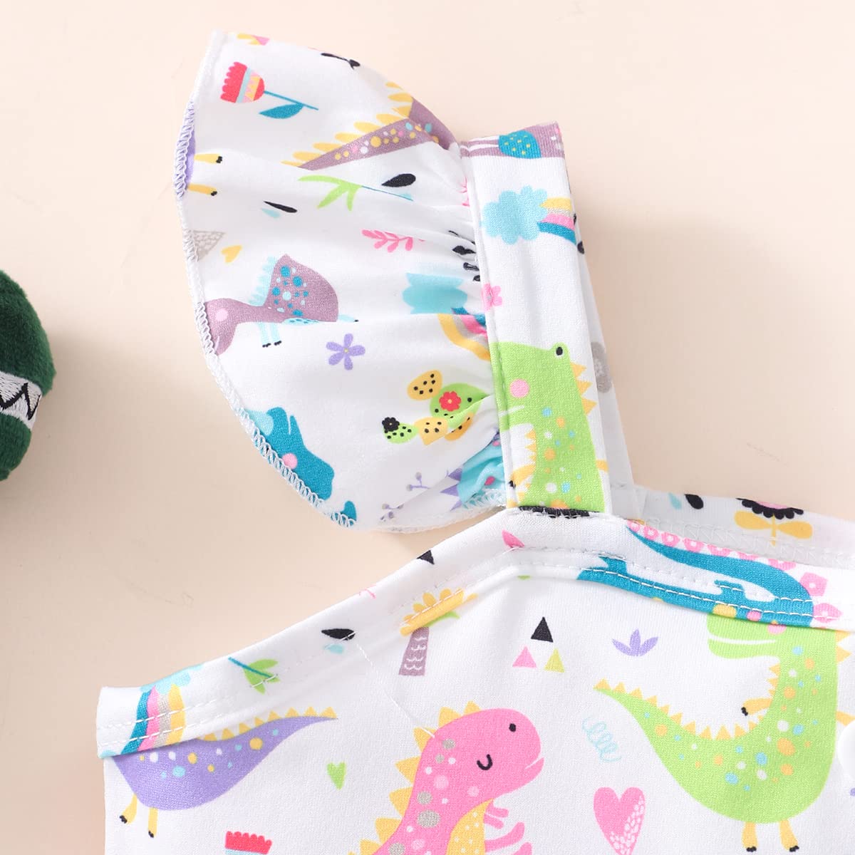 Baby Girl Summer Outfits Dinosaur Clothes Flutter Sleeve Tank Top White Shirts and Causal Shorts 2PCS Dino Clothes Set Size 3t/6652