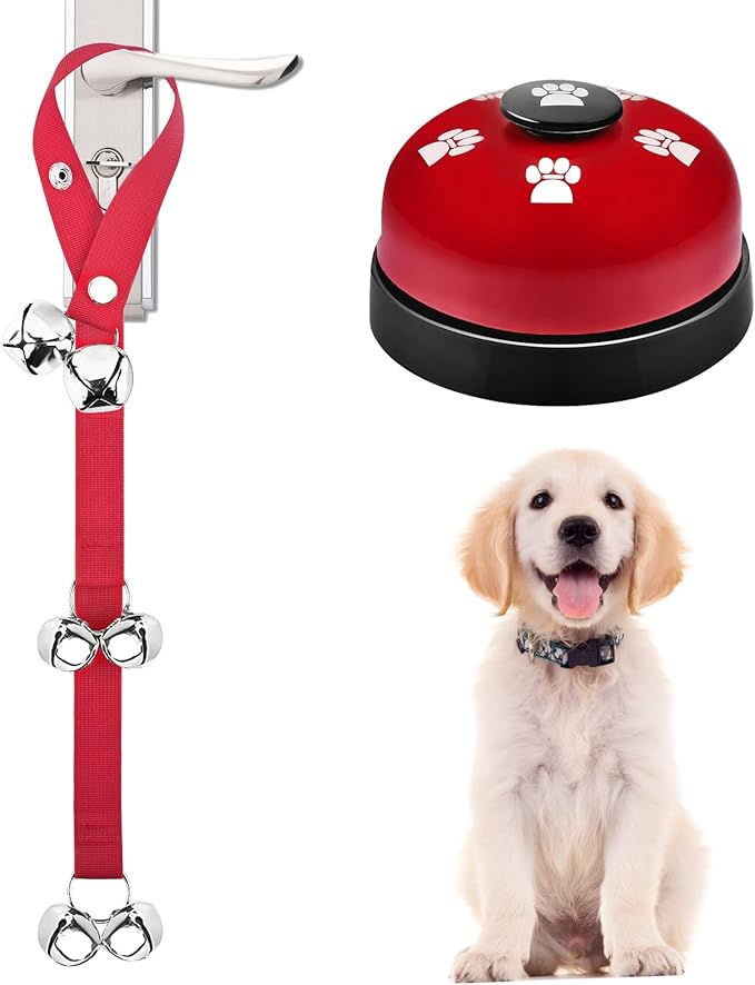 JIMEJV 2 Pack Dog Doorbells, Pet Training Bells for Go Outside Potty Training and Communication Device Large Loud Dog Bell Cat Puppy Interactive Toys Adjustable Strap Door Bell (Red)