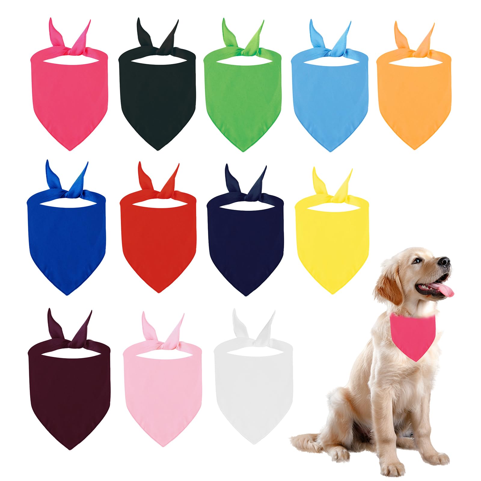BRT Bearingshui Triangle Dog Bandana 12 Pack, Blank Dog Handkerchief Scarf, Adjustable Pet Puppy Plain Bandana(75 x 52 x 52 cm,Basic Color)