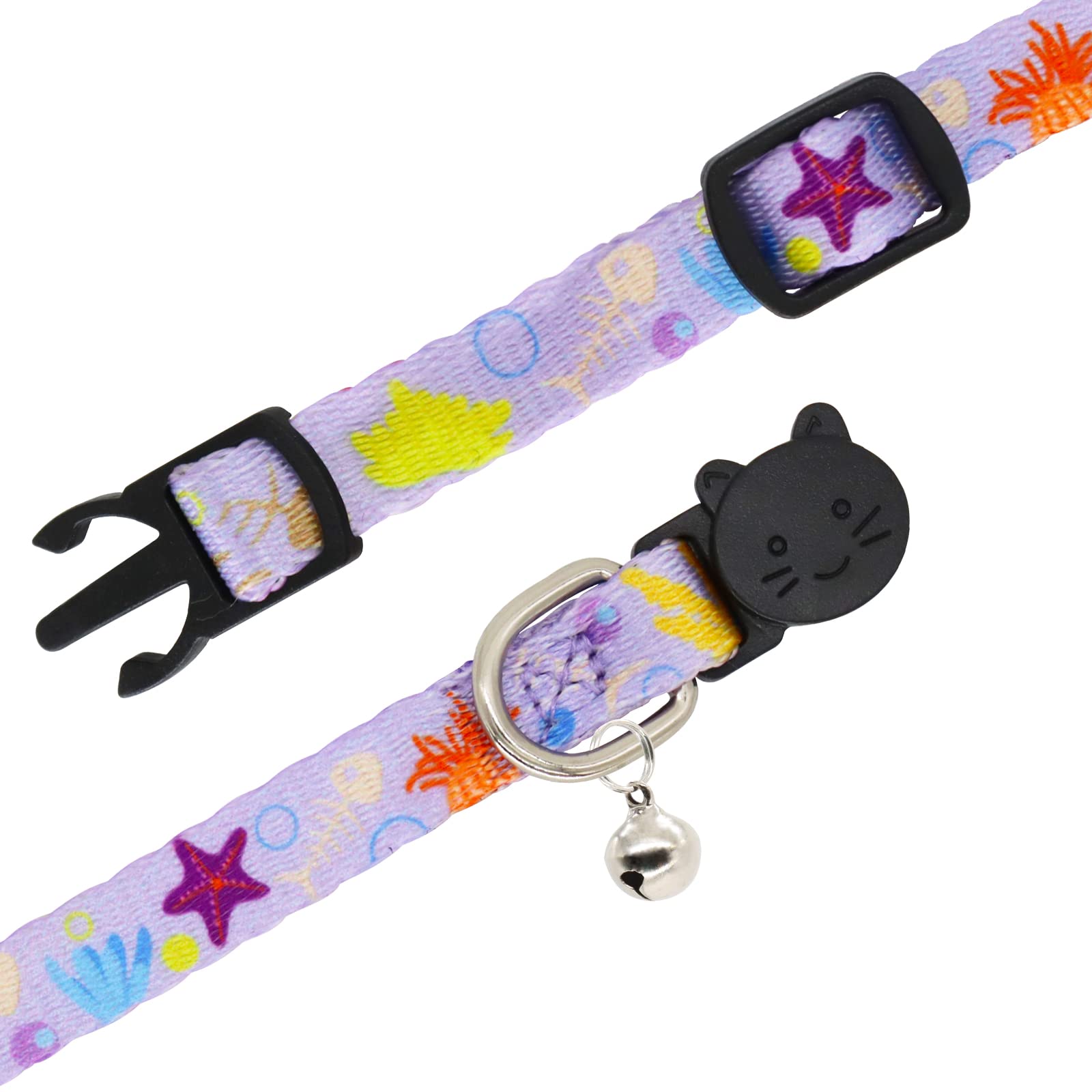 Giecooh Cat Collar, 2 Pack Breakaway Collar with Bells, Safety Buckle Kitten Collars for Boy and Girl Cats, Purple + Teal