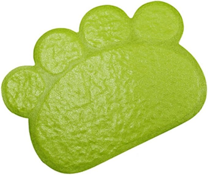 PVC Pet Dog Cat Puppy Kitten Dish Bowl Food Water Feeding Placemat, Non-Slip Cat Litter Mat Paw Shape, Green Small