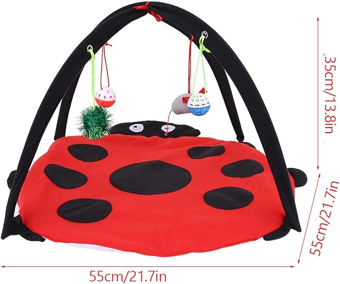 Foldable Cat Activity Play Mat Tent, Multi Function Cat Tent Activity Center with Hanging Toy, Cat Activity Center Pet Kitten Cushion Bed Hanging Balls Padded House Center for Cats Exercise Stay