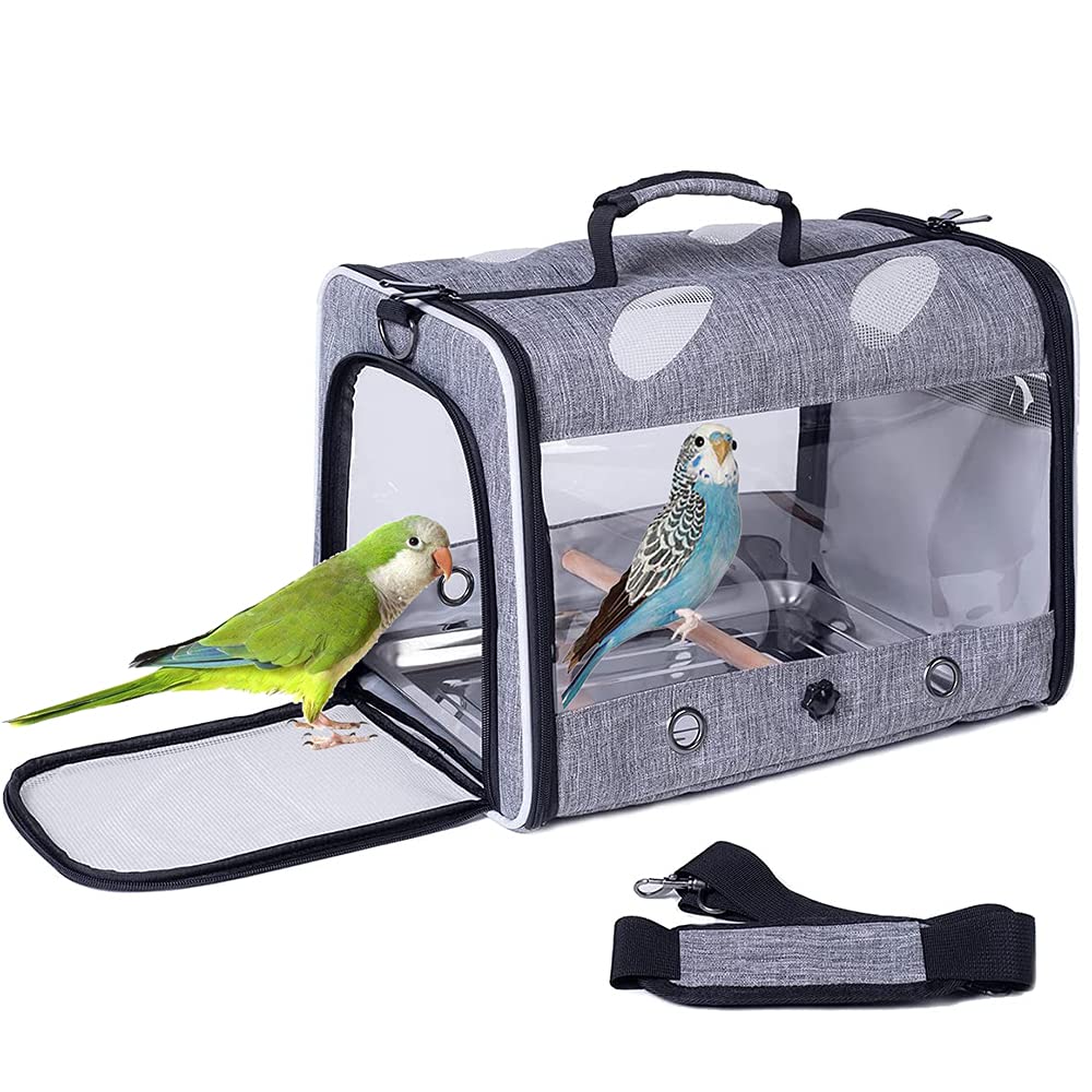 ORIZZP Portable Small Bird Travel Carrier Cage with Stand Perch, Bird Carrier to Carry Parakeet Budgies Parrot Cockatiel Conure Outdoor, Front Clear Window with Floral Printing