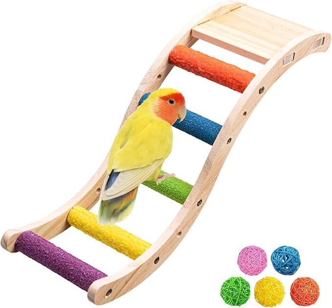 Hamiledyi Nature Wooden Bird Ladder Pet Parrots Climb Bridge Exercise Stands for Parakeet Climbing Chewing Bridge Bird Cage Accessories for Cockatiel Parakeet Lovebirds Budgie