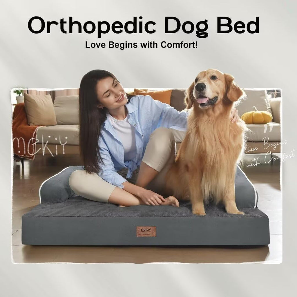 MEKIY Orthopedic Waterproof Dog Bed Pet Couch with Bolster for Medium Dogs