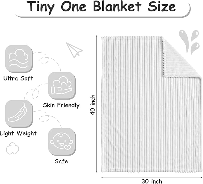 Eonkasp Soft Fleece Baby Blanket Ultra Cozy Grey Baby Blankets for Boys Warm and Lightweight Infant Toddler Newborn Receiving Gift with Reversible Stripes for Crib Stroller, 30x40 Inch, Light Grey