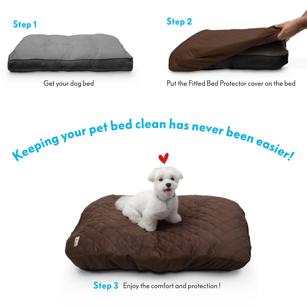 Paw Inspired Waterproof Fitted Dog Bed Cover, Dark Brown, 44x35x6 Inch