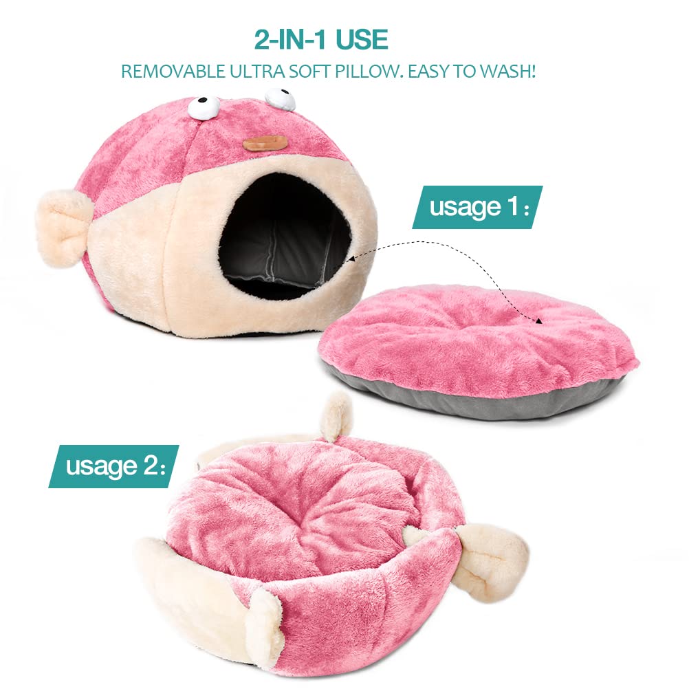 Cat Beds for Indoor Cats-Cat Bed Cave,Cute Lively Pufferfish Shape,Pink L