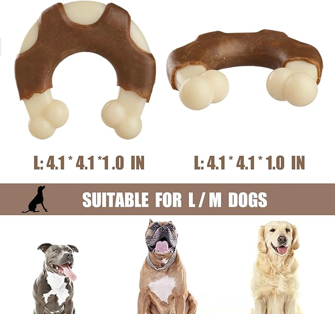 Geeyteek Durable Nylon Dog Toys, 2 Pack Tough Chew Toys for Aggressive Chewers, Beef-Flavored Hoof-Shaped Dog Chew Bones for Large/Medium Breed Dogs, Teeth Cleaning and Anxiety Relief