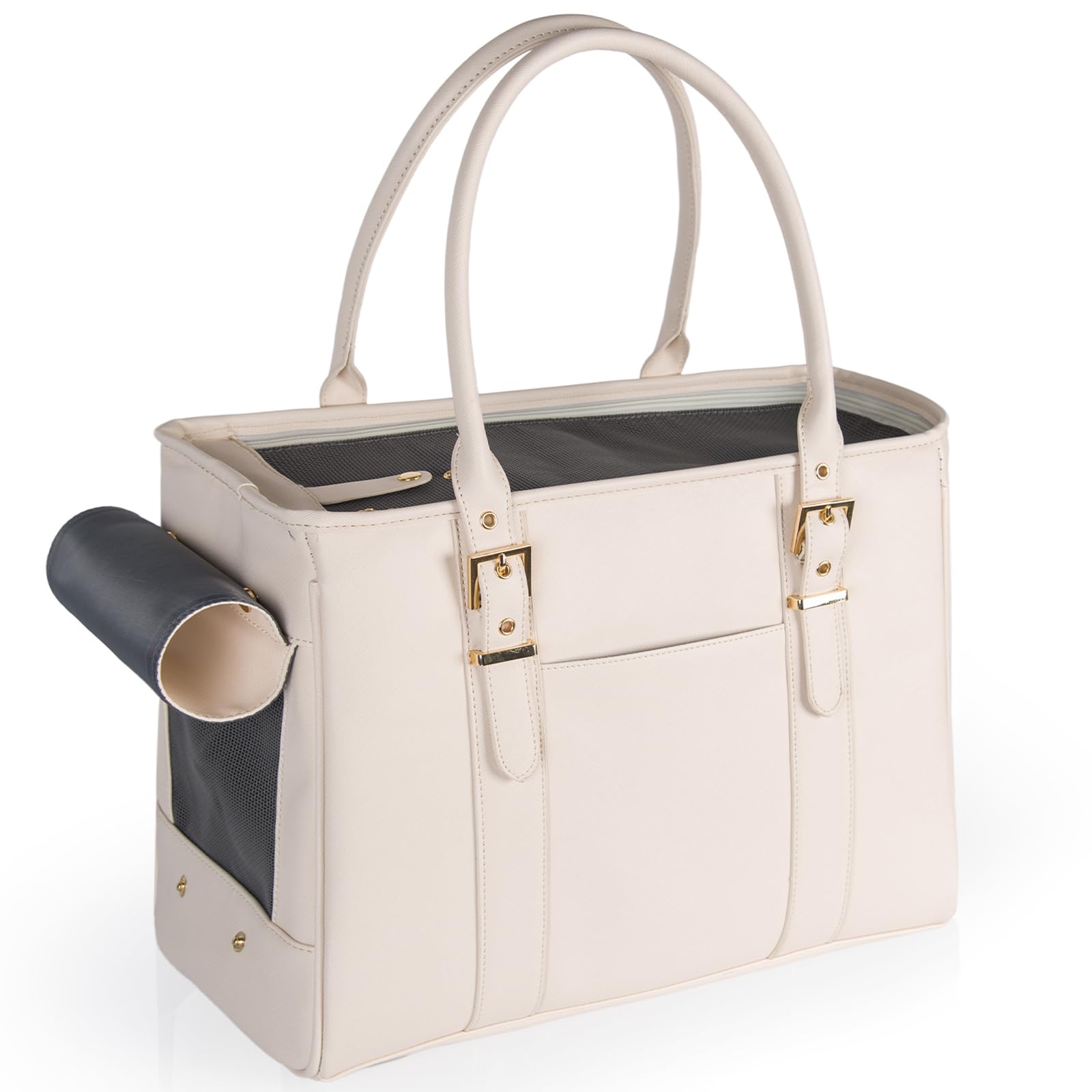 Fashion Pet Carrier Dog Purse Cat Bag Soft-Sided Carriers Travel Airline Approved, Stylish Leather Tote Handbag for Small Animal Puppy Kitten (White)