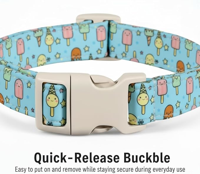 Britwicfr Blue Dog Collar for Large Dogs, Boy Girl Dog Collar with Ice Cream Pattern for Spring Summer, Breathable Adjustable Large Collars for Male Female Dogs, L