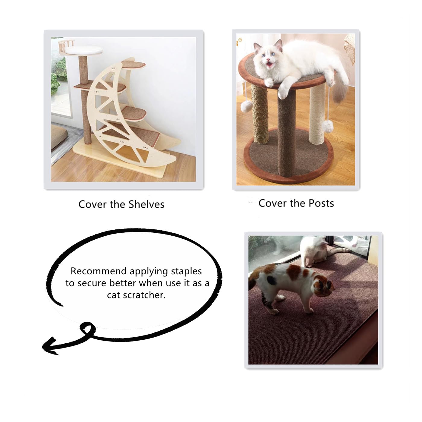 SHENGOCASE 78.7"x15.8" Trimmable Self-Adhesive Carpet Mat Pad Replacement for Cat Tree Shelf Shelves, Cat Wall Furniture Steps, Carpet Scratching Post Scratcher Couch Protector (Beige)