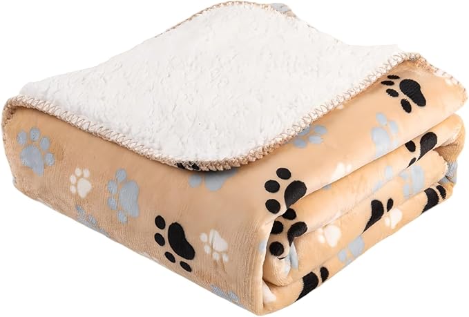 AIWEK Dog Blankets Waterproof Pet Blanket Paw Printing Super Soft Warm Fluffy Facecloth Sofa Car Bed Protector, Urine Proof Washable for Puppy Large Dogs & Cats 50"*60" Beige