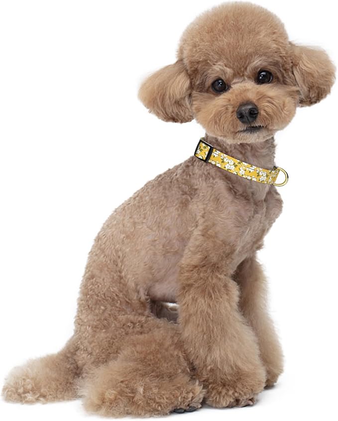 TMOODEL Reflective Dog Collar for Small Dogs, Cute Flower Theme Adjustable Heavy-Duty Nylon Puppy Collar for Boy and Girl Female, Soft Pet Accessories with Quick Release Buckle, Yellow