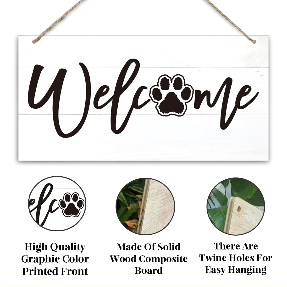 Welcome Sign for Front Door, Welcome Decor Wooden Hanging Sign for Wall Decor, Cat's Paw Pattern Wall Signs, Rustic Funny Wooden Outdoor Front Door Hanging Decoration 13.8X6.9 inches