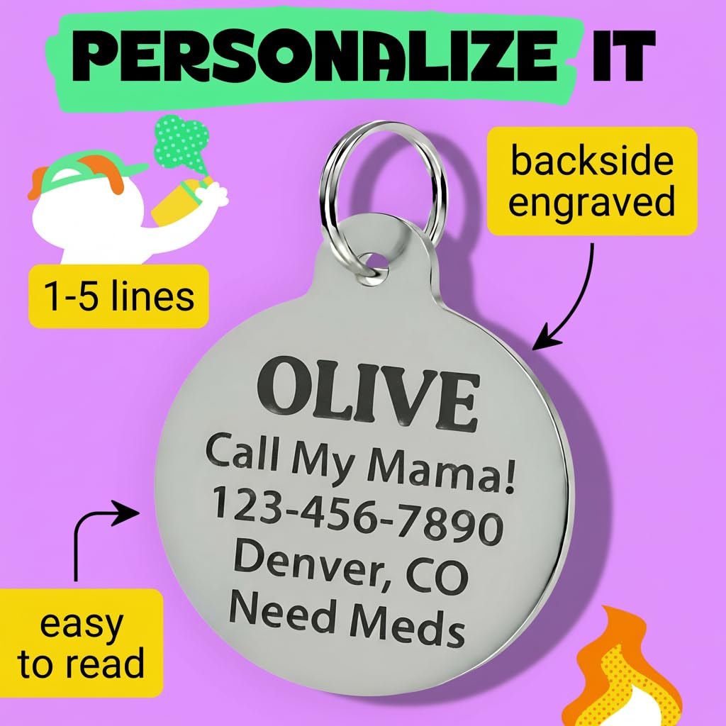 Bad Tags Personalized Dog and Cat ID Tags in 25+ Designs and 2 Sizes - 5 Lines of Custom Engraved Text - Funny Cute Personalized Pet Tags (Can't Hold My Licker, Small (1 inch))