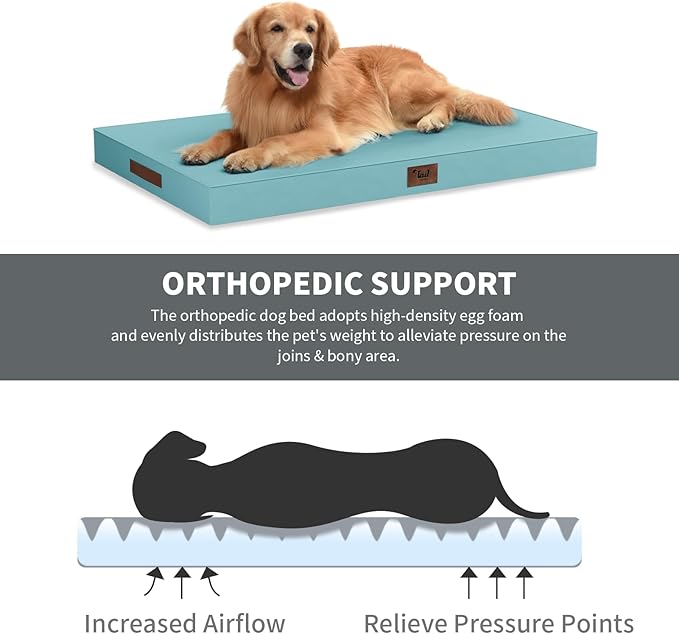Outdoor Dog Bed for Small Dogs, Waterproof Dog Crate Bed for Medium Dogs Cats, Orthopedic Egg Crate Foam Pet Bed with Washable Removable Oxford Cover, Light Blue
