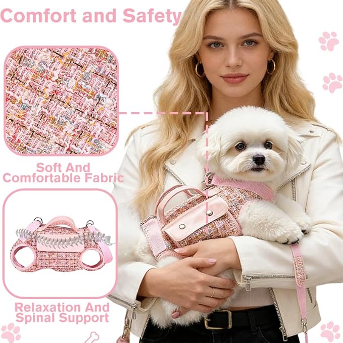 Dog Lift Harness Backpack for Small Dogs Cats, Adjustable Straps Dog Sling Carrier for Hiking, Travel, Outdoor – White Medium