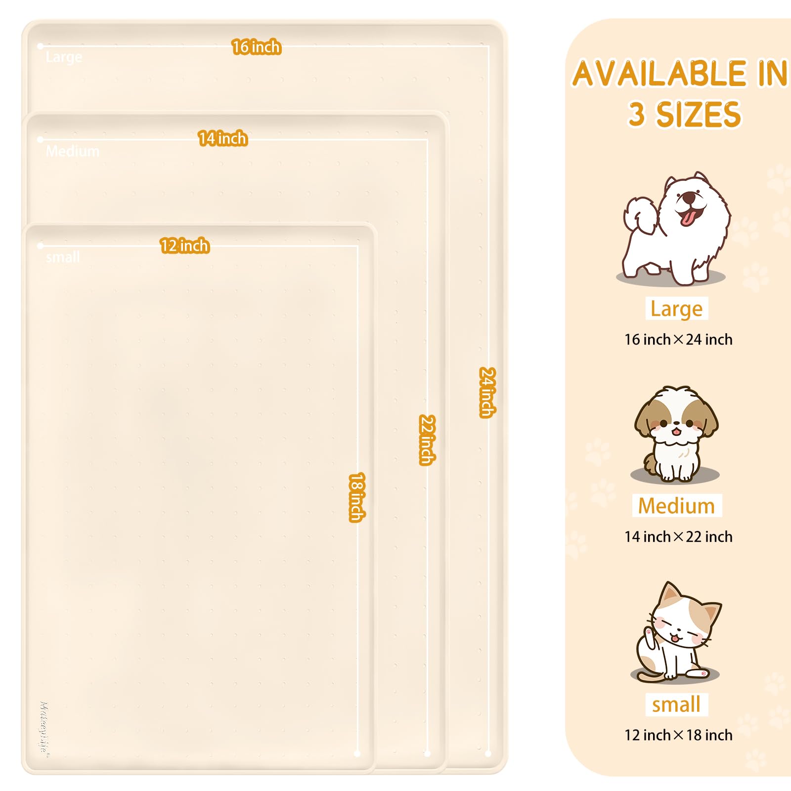 MateeyLife Silicone Cat & Dog Food Mat for Floors Waterproof, Anti-Slip Dog Bowl Mats for Food and Water, Pet Feeding Mats with Lip to Prevent Spills, Pet Placemat for Messy Drinkers to Protect Floors