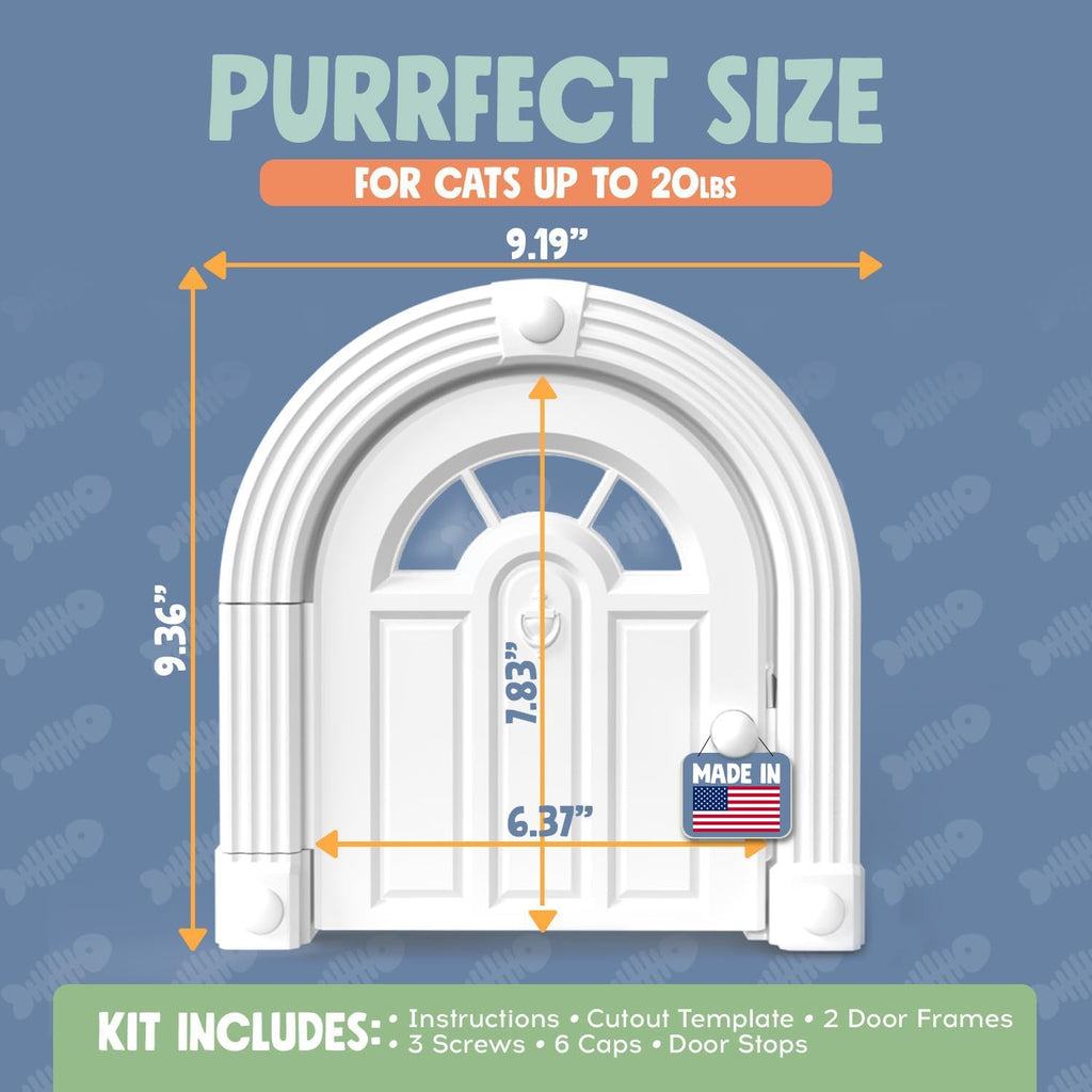 Purrfect Portal Meow Manor® Cat Door Interior Door - No-Flap, Fits Cats Up to 20 lbs, Easy DIY Setup, No Training Needed, White