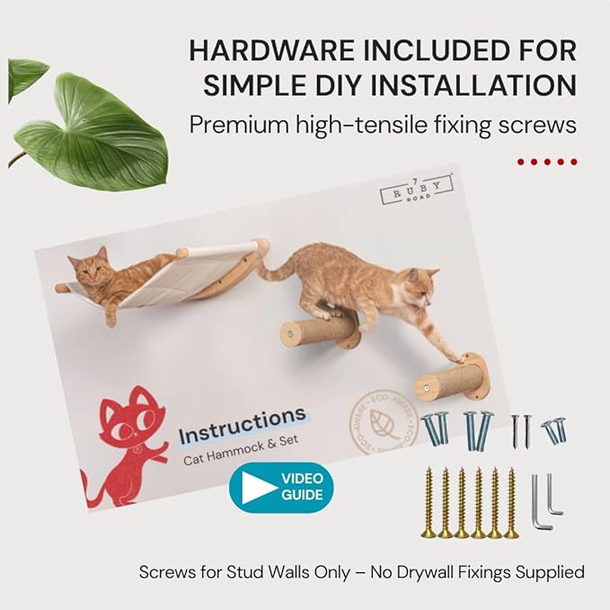 7 Ruby Road Cat Wall Shelves for Large Cats - Hammock and Steps Set