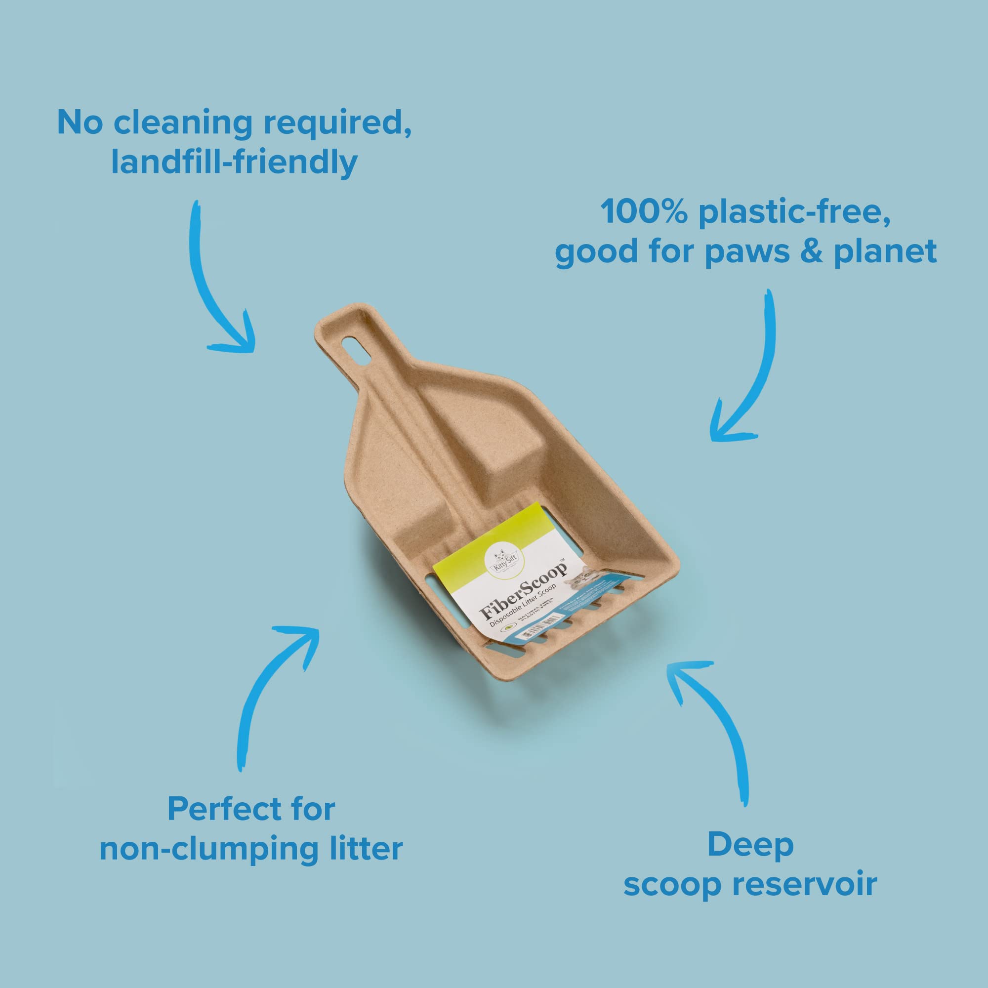 Kitty Sift FiberScoop Disposable Litter Scoop, Plastic-Free & Sustainable - Natural, One Size (Pack of 2)