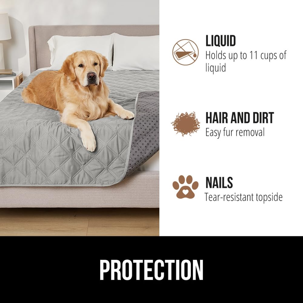 GORILLA GRIP® Waterproof Dog Blanket, 82x52, Leakproof Couch Cover for Dogs, Silicone Grip Backing, Protects Sofa, Sectional, Bed, Crate, Car & RV, Tear-Resistant Washable Pet Blanket Light Gray