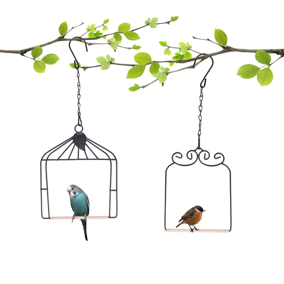XYADX Metal Frame Hummingbird Swings and Perches with Wooden Dowel Black Bird Swing Outdoor Bird Perch Humming Bird Swing (4PK)
