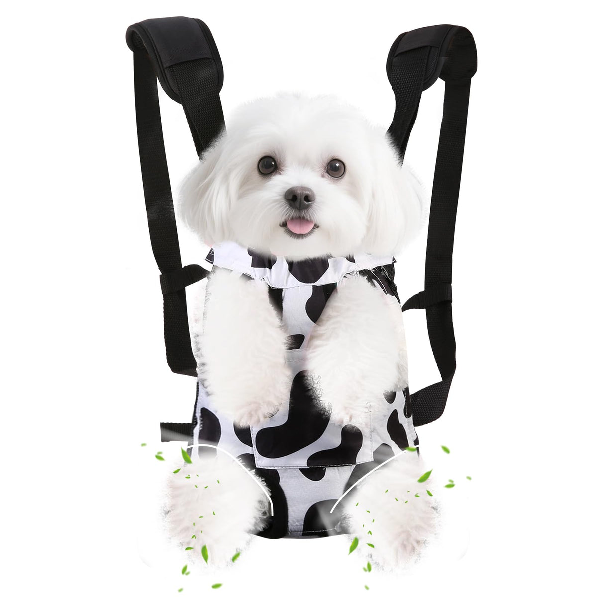 Inspack Dog Backpack Carrier/Cat Carrier, Adjustable Pet Front Carriers Travel Bag for Puppy Medium Dogs, Legs Out, Soft Ventilated Doggie Chest Carry Backpacks for Hiking/Camping, 4-7 lbs, Cow Print