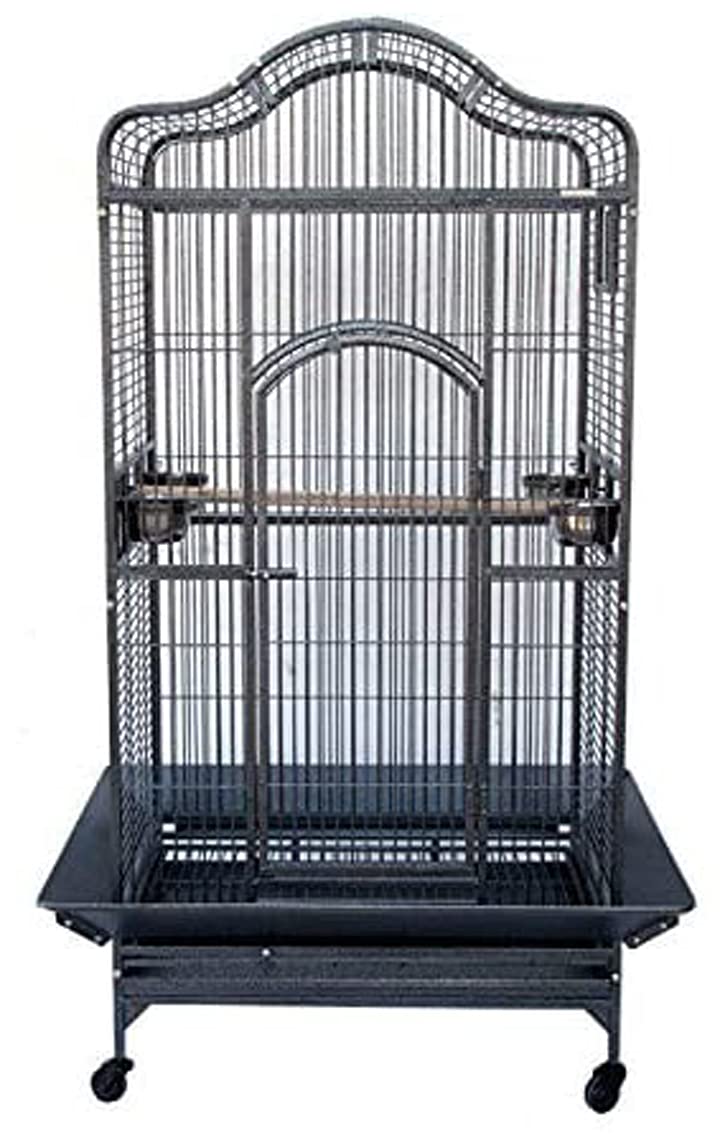 2 Color, Extra Large Wrought Iron Dome Top for Macaw Goffin's Cockatoo Cockatiels African Grey Amazon Parrots Green Cheek Conures Caique Bird Cage with Rolling Stand (Black-Vein)