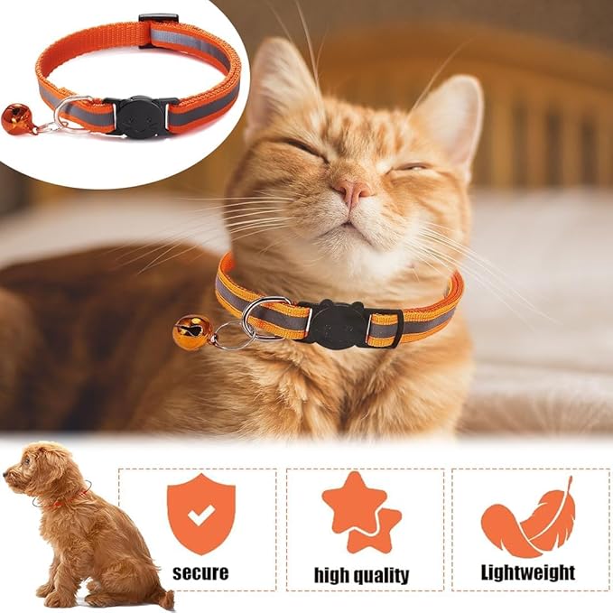 DreamAug 6-Pack Reflective Cat Collars with Bell – Breakaway Safety Nylon Kitten Collars, Adjustable Pet Collars with Charming Bells, Mixed Colors in one Package.