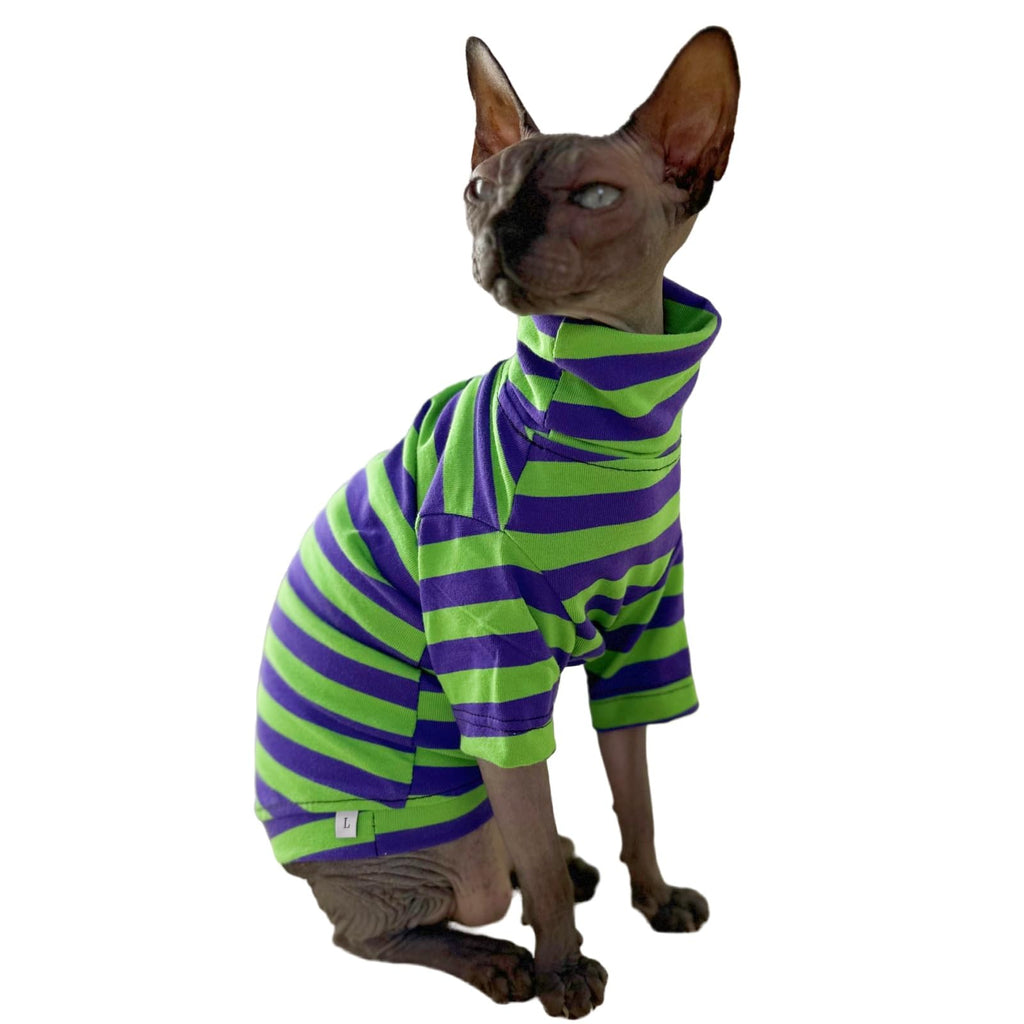 Vintage Stripes Sphynx Hairless Cats Turtleneck Shirt Cotton for Sphinx Cat
