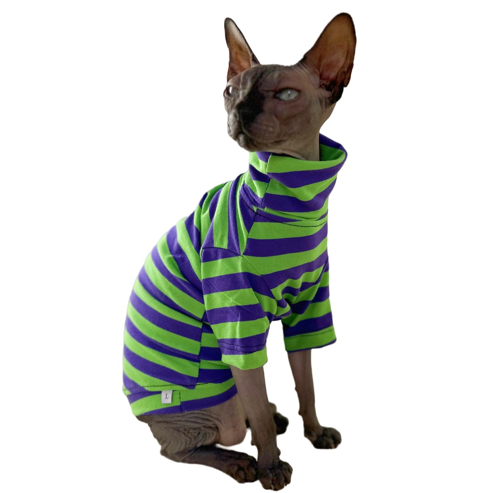 Vintage Stripes Sphynx Hairless Cats Turtleneck Shirt Cotton for Sphinx Cat