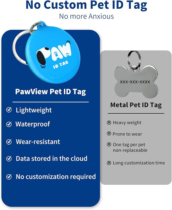 Pawduct Dog Name Tags Personalized Collar, Smart ID Tag, Large, Blue