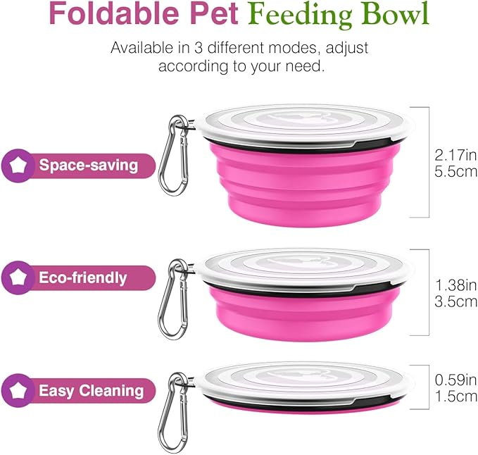 Pawaboo Collapsible Travel Dog Bowls 2 Pack with Lids&Carabiners Silicone