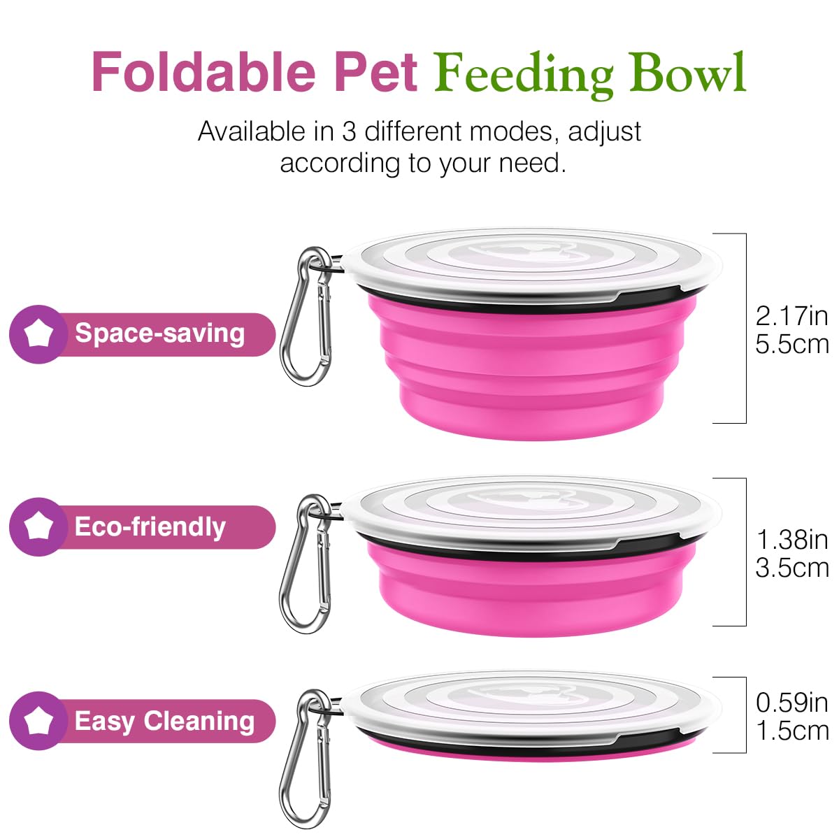Pawaboo Collapsible Travel Dog Bowls 2 Pack with Lids&Carabiners Silicone
