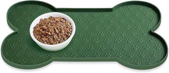 PWTAA Dog Food Mat Anti-Slip Silicone Dog Bowl Mat Thicker Pet Placemat Waterproof Cat Feeder Pad with Raised Edge Puppy Kitten Feeding Mats Suitable Small Medium-Sized Dogs Cats Eating Tray