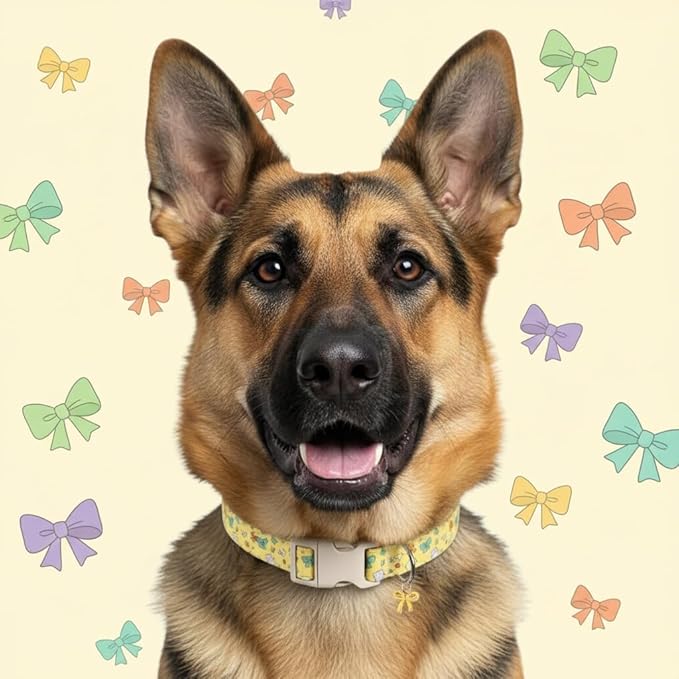 Britwicfr Bow Dog Collar for Large Dogs, Cute Dog Collar with Bow Print and Charm, Pet Collar with Soft Fabric and Quick Release Buckle, Adjustable for Extra Small, Small, Medium & Large Dogs