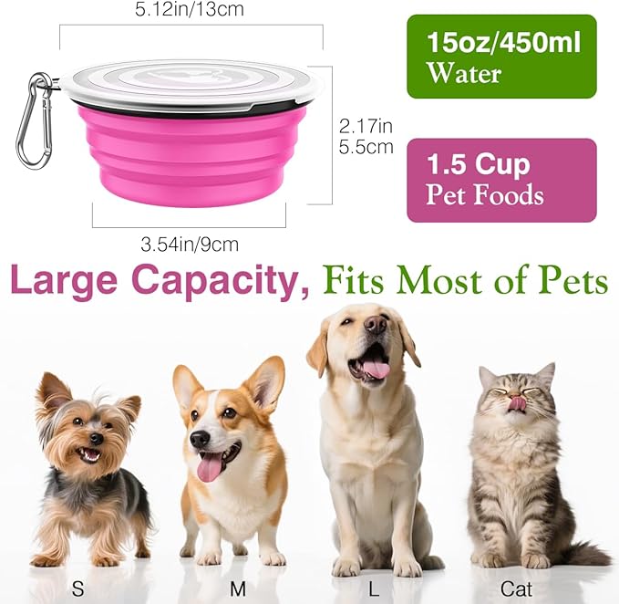 Pawaboo Collapsible Travel Dog Bowls 2 Pack with Lids&Carabiners Silicone