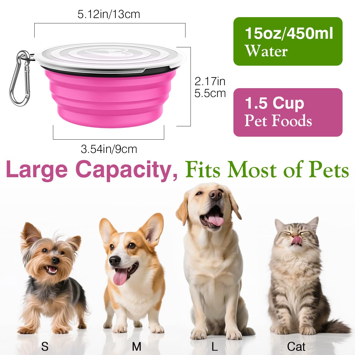 Pawaboo Collapsible Travel Dog Bowls 2 Pack with Lids&Carabiners Silicone