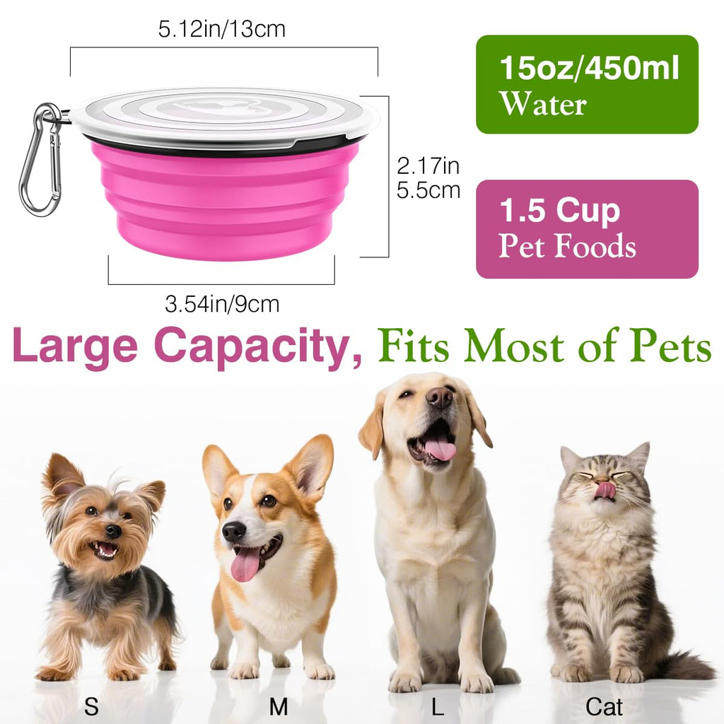 Pawaboo Collapsible Travel Dog Bowls 2 Pack with Lids&Carabiners Silicone