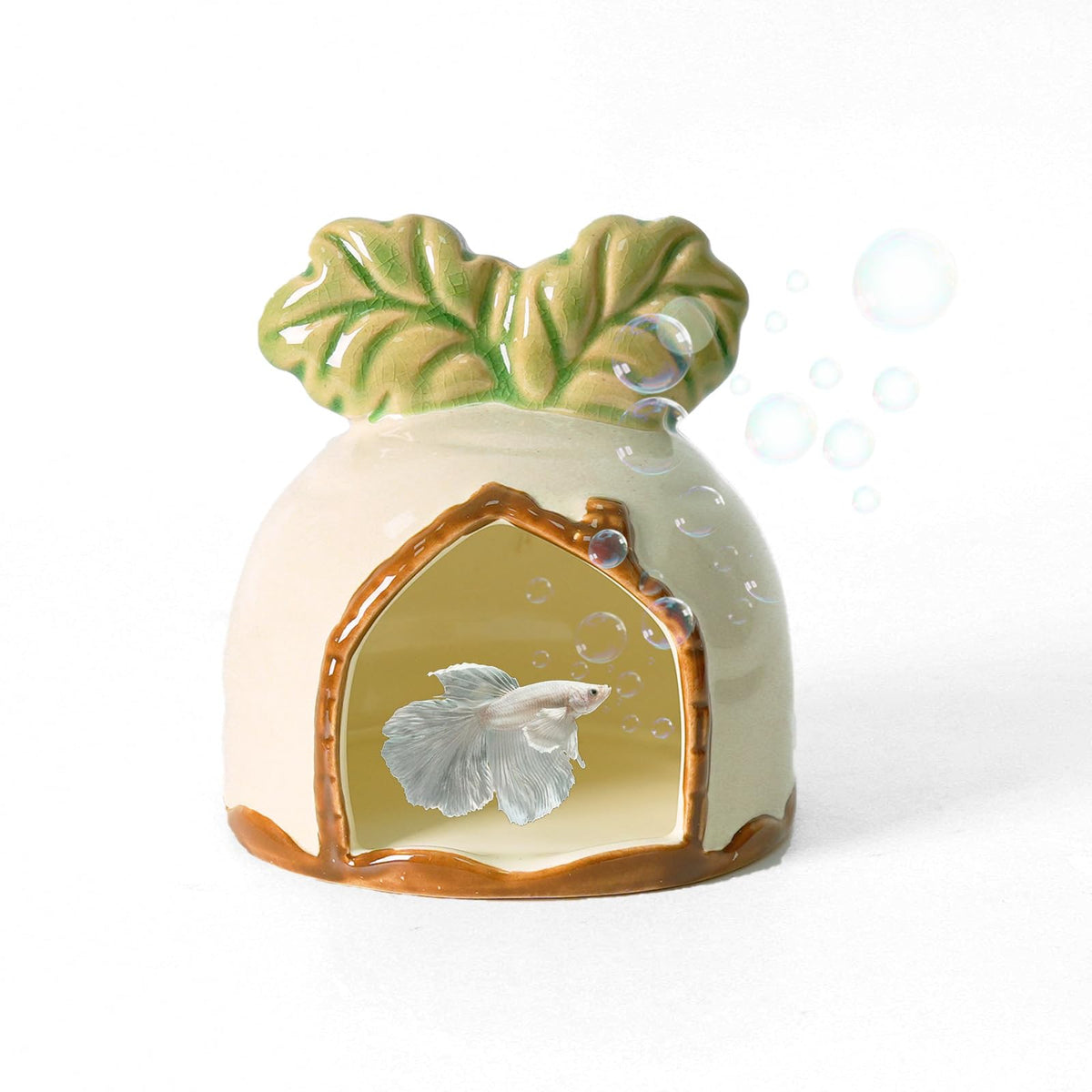 Deapeey Green Aquarium Decor Ceramic Western Cactus Betta Fish Tank Cave