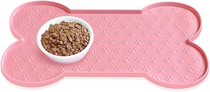 PWTAA Dog Food Mat Anti-Slip Silicone Dog Bowl Mat Thicker Pet Placemat Waterproof Cat Feeder Pad with Raised Edge Puppy Kitten Feeding Mats Suitable Small Medium-Sized Dogs Cats Eating Tray