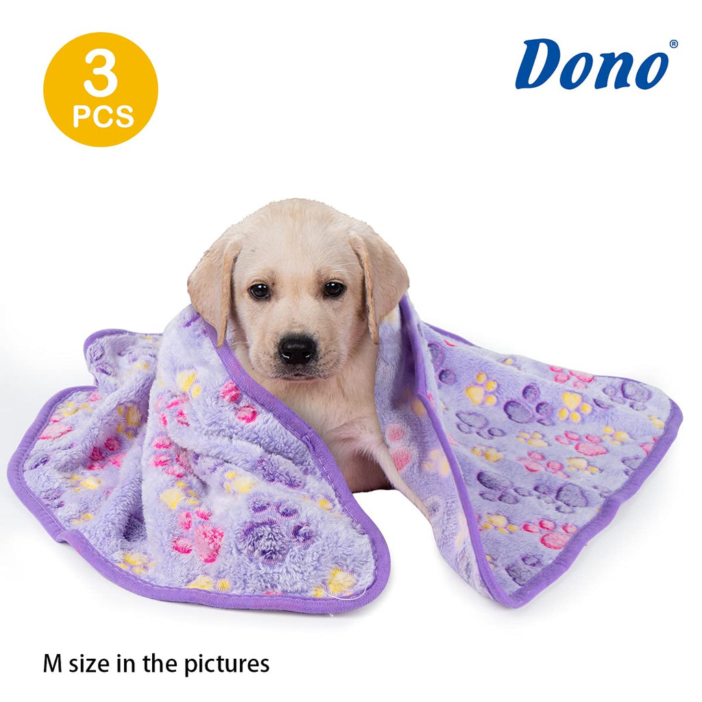 Dono 1 Pack 3 Dog Blankets for Small Dogs, Soft Fluffy Paw Print Pattern Fleece Pet Blanket Warm Sleep Mat, Puppy Kitten Blanket Doggy Mat for Dog Cat Kitten Doggy