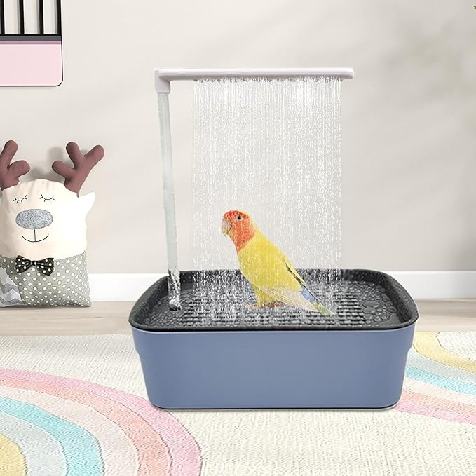 Parrot Bathtub, Automatic Circulating Water Bird Shower Pet Bird Bath for Cockatiel, Power Plug for Small Medium Birds Parakeets Cockatiel African Grey Lovebird (Dark Blue)