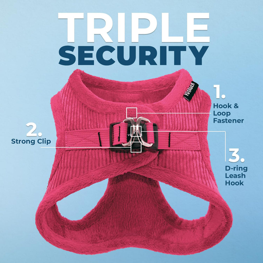 Voyager Step-in Plush Dog Vest Harness -Fuchsia Corduroy, X-Large