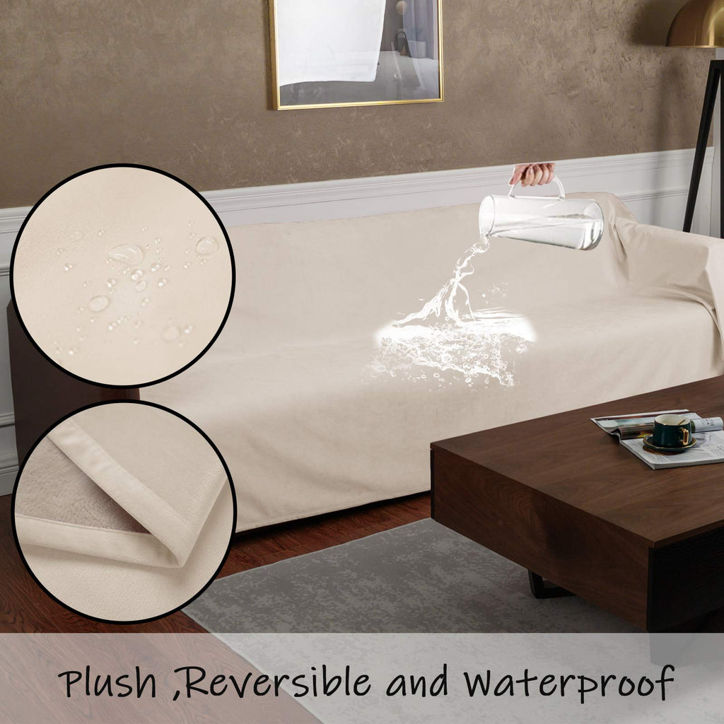 Ameritex Pet Bed Blanket Reversible 100% Waterproof Velvet Super Soft for Sofa and Bed (40x60 Inches, Cream+Beige)