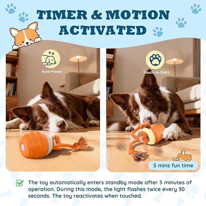 HVUATQ Interactive Dog Toys - Motion Activated Balls for Medium/Large Dogs, Automatic Moving Dogs Toy for Boredom, Interactive Dog Ball to Keep Them Busy(Light Orange)