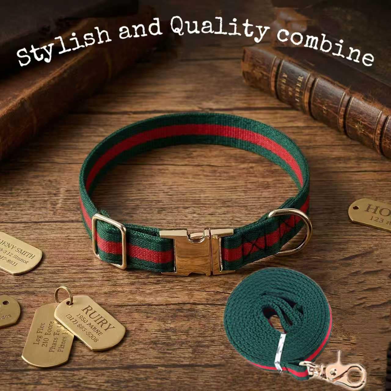 Premium Dog Collar, Cute Dog Collars Luxury Style, Durable Pet Collars and Dog Leash with Metal Buckle Safety for Puppy Small Dogs