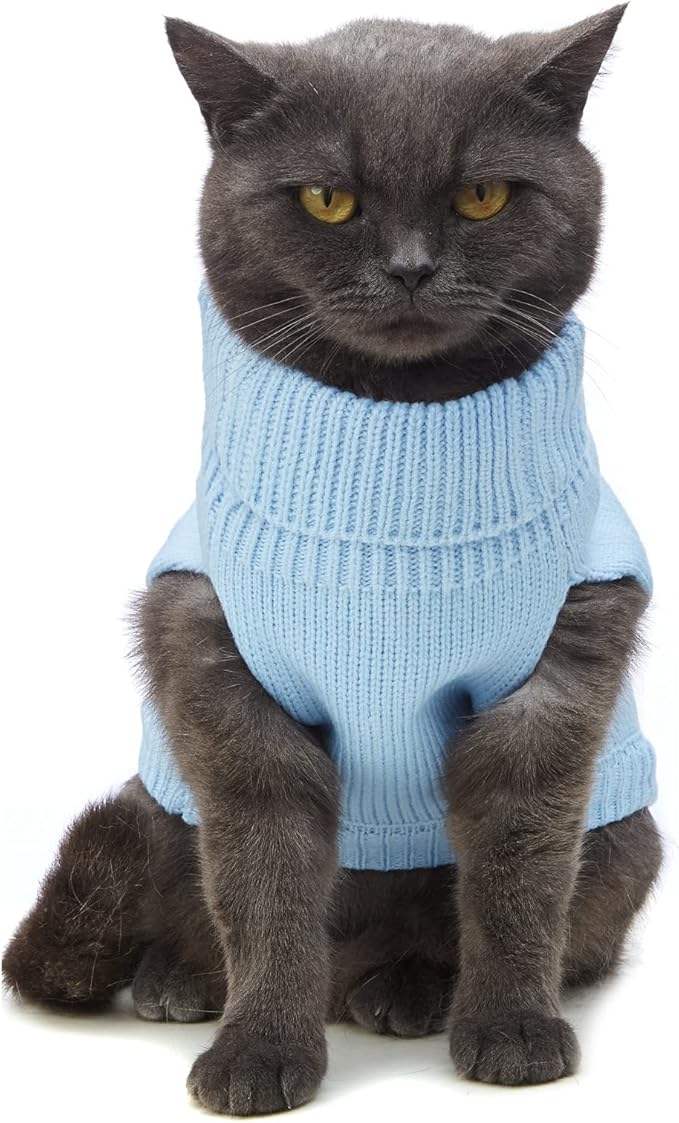 Stretchy Cat Sweater - 17 Colors & 6 Sizes | Snug Winter-Ready Knit for Boy/Girl Cats & Kittens(Blue, Medium)